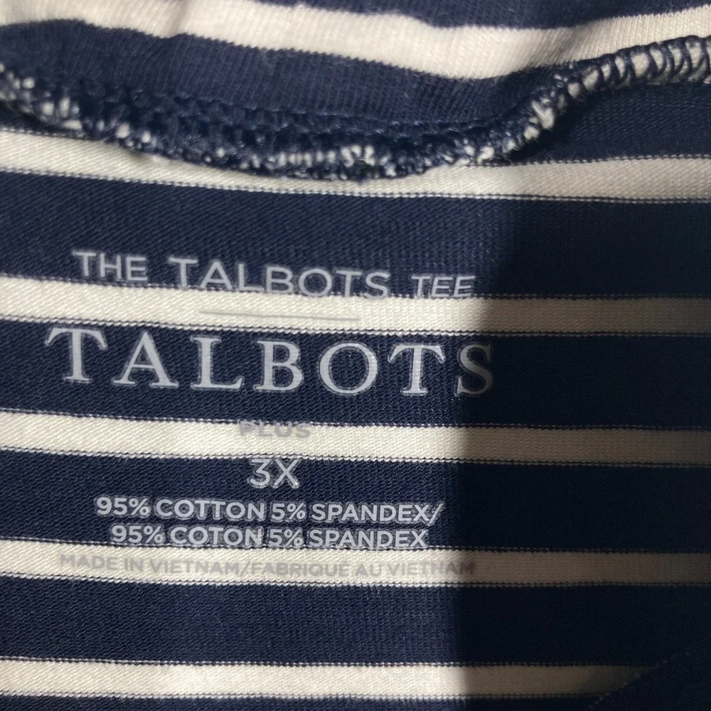Talbots Turtleneck Top Women 3X Navy Blue Striped Cotton Blend Long Sleeve 8947